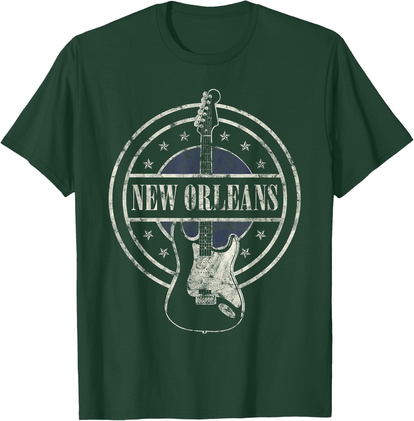 Vintage New Orleans Souvenir Rock and Roll Guitar Player T-Shirt - T-Shirt | Forest