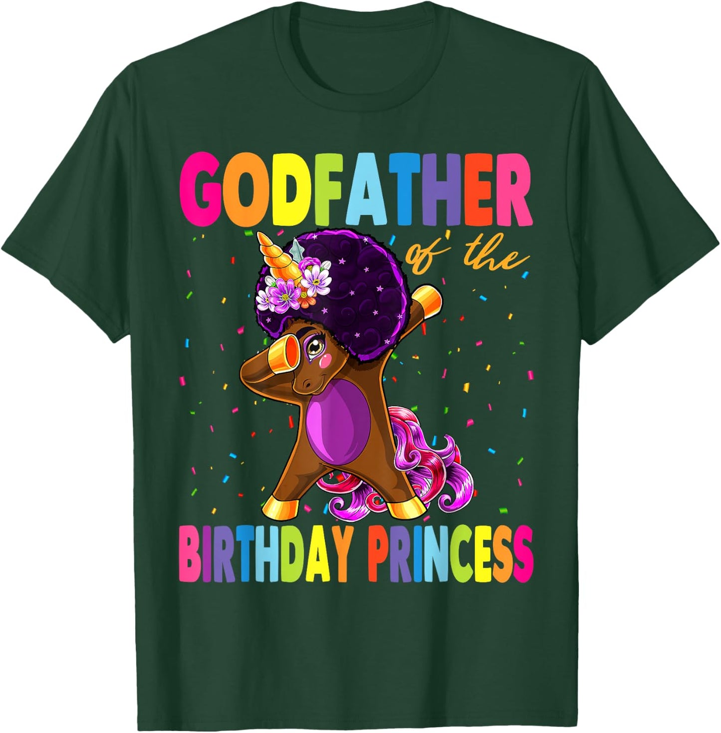 Dabbing Unicorn Afro Godfather of the Birthday Princess T-Shirt - T-Shirt | Forest