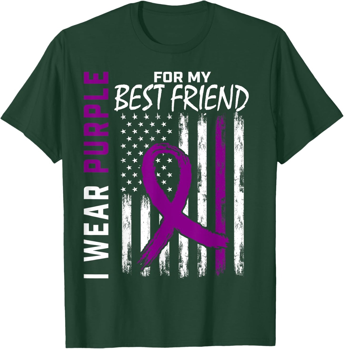 I Wear Purple For My Best Friend Lupus Awareness USA Flag T-Shirt - T-Shirt | Forest