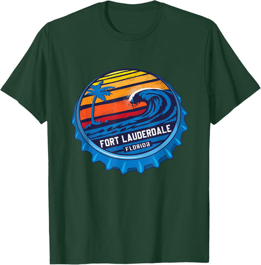 Palm Tree Ocean Wave On Bottle Cap Fort Lauderdale Florida T-Shirt - T-Shirt | Forest