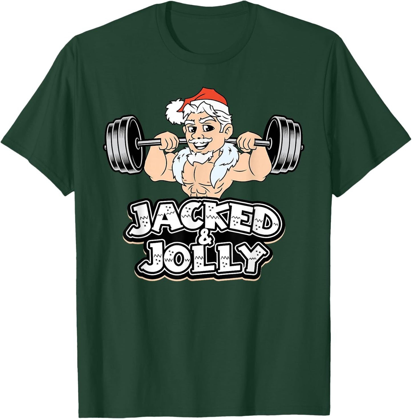 Jacked And Jolly Christmas Gym Workout Santa Lifting Funny T-Shirt - T-Shirt | Forest