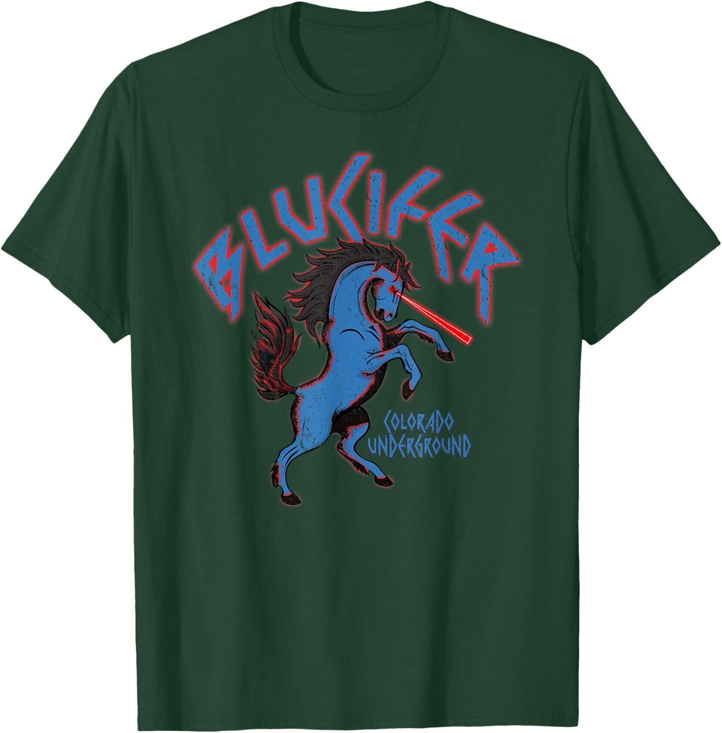 Colorado Flag and Blucifer The Blue Horse T-Shirt - T-Shirt | Forest