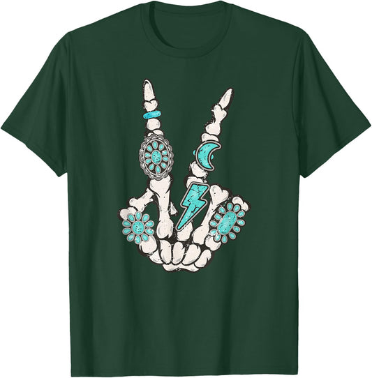 Skeleton Turquoise Hand Western Rodeo Cowboy Cowgirl T-Shirt - T-Shirt | Forest