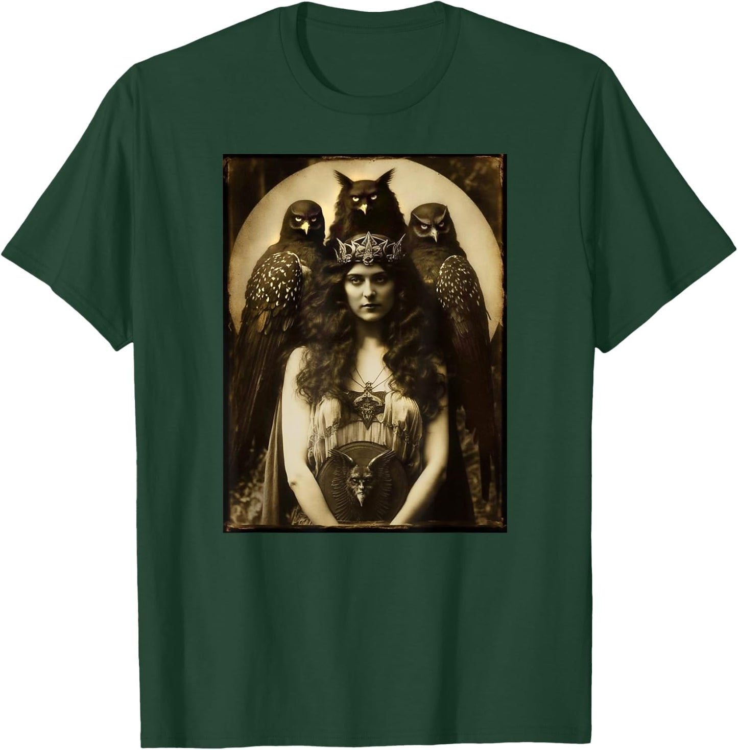 Vintage Witch Sorceress With Raptor Birds 1910s Photography T-Shirt - T-Shirt | Forest