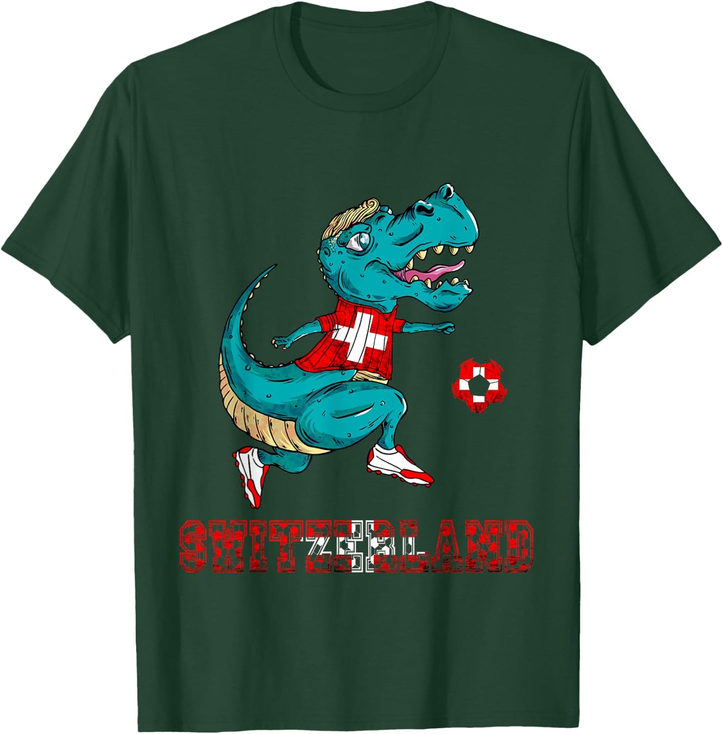 Switzerland Swiss Flag T-Rex Swiss Roots Swiss Football Team T-Shirt - T-Shirt | Forest