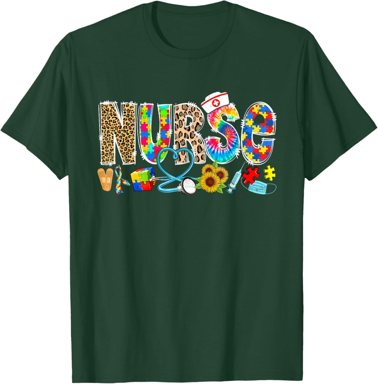Autism Nurse Life Funny Autism Awareness Month Nursing T-Shirt - T-Shirt | Forest