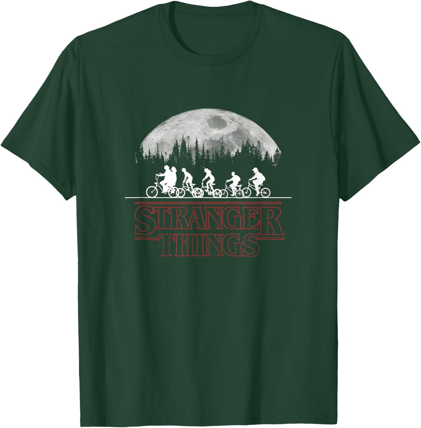 Stranger Things Kids Riding Bikes Under The Full Moon T-Shirt - T-Shirt | Forest