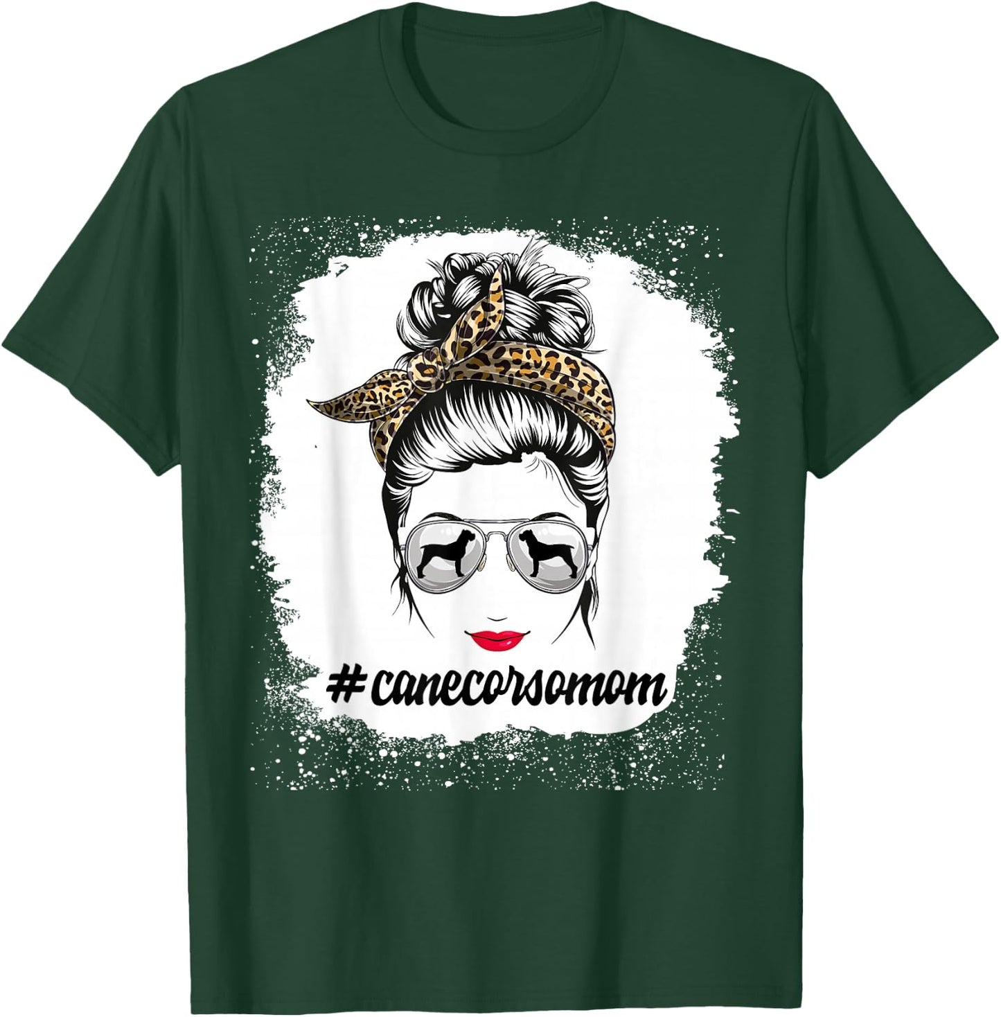 Cane Corso Dog Mom Bleached Messy Bun Leopard Women T-Shirt - T-Shirt | Forest