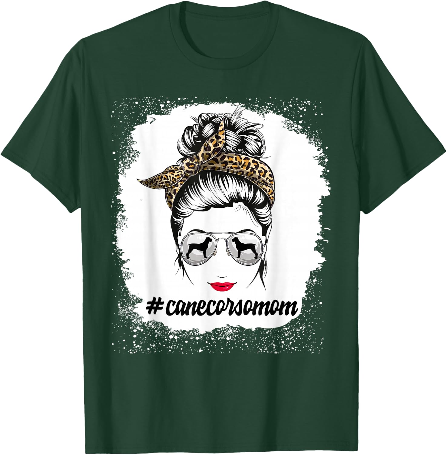 Cane Corso Dog Mom Bleached Messy Bun Leopard Women T-Shirt - T-Shirt | Forest