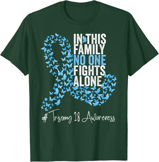 Trisomy 18 Awareness Month Light Blue Ribbon Butterflies T-Shirt - T-Shirt | Forest