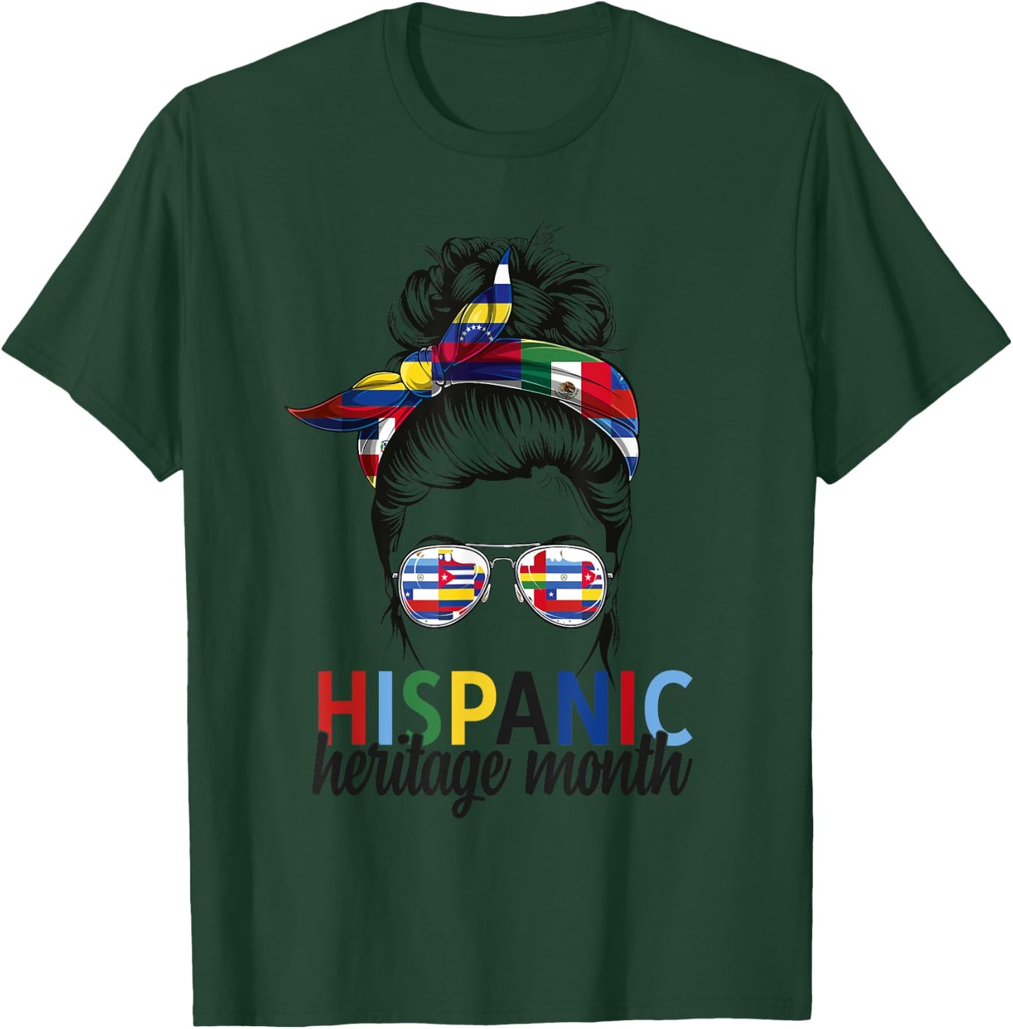 Hispanic Heritage Month all Countries Flags women messy bun T-Shirt - T-Shirt | Forest