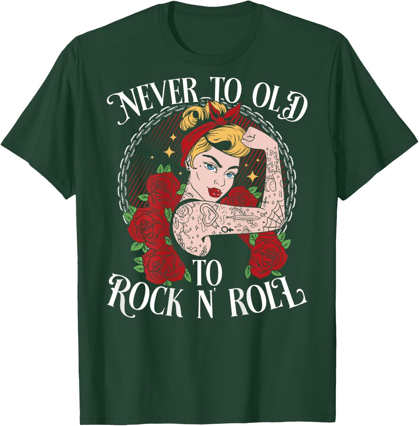 Never Too Old To Rock N'Roll | Rockabilly T-Shirt - T-Shirt | Forest