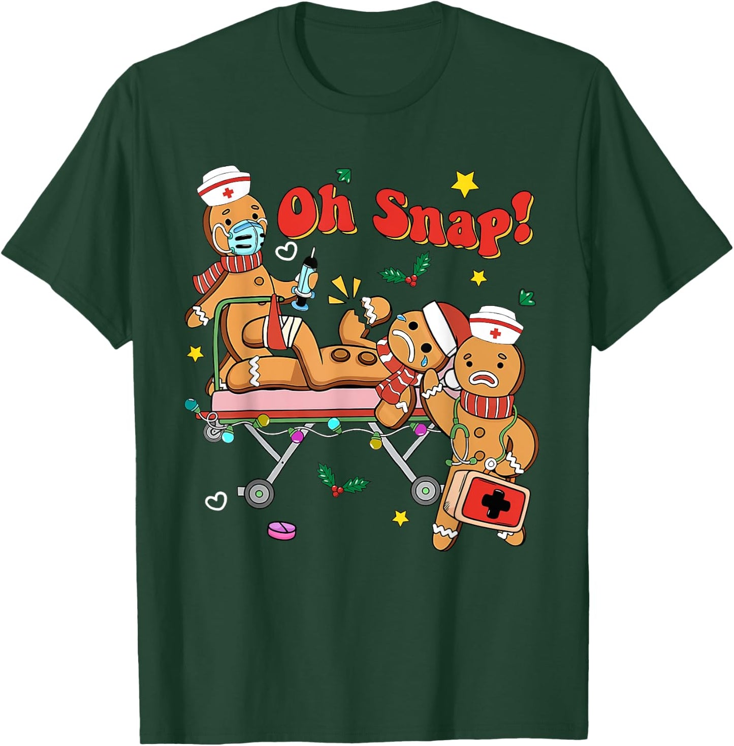 Oh Snap Gingerbread Nurse Christmas Xmas Groovy Retro Funny T-Shirt - T-Shirt | Forest