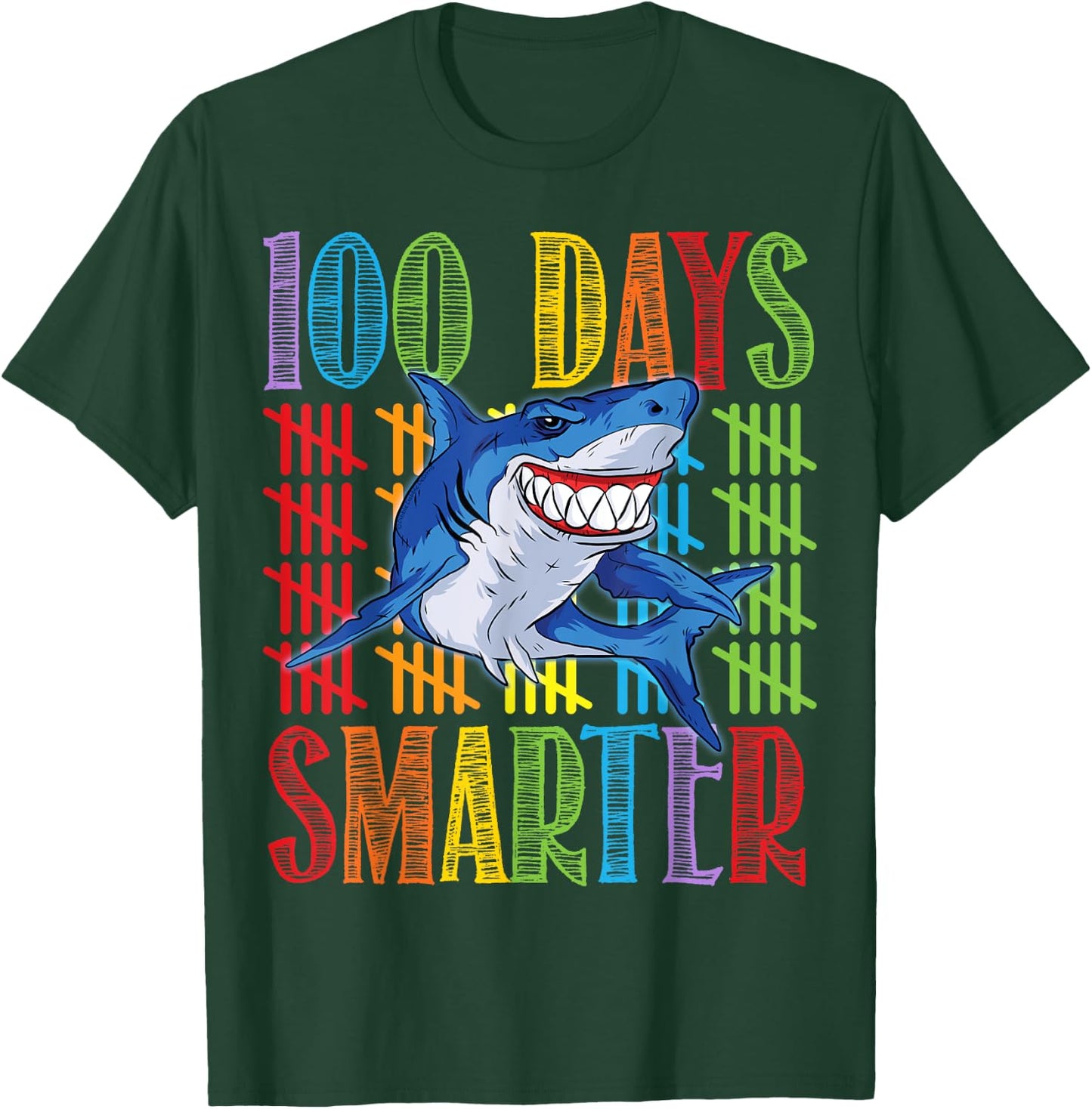 Funny Shark 100 Days Smarter 100 Days of School T-Shirt - T-Shirt | Forest