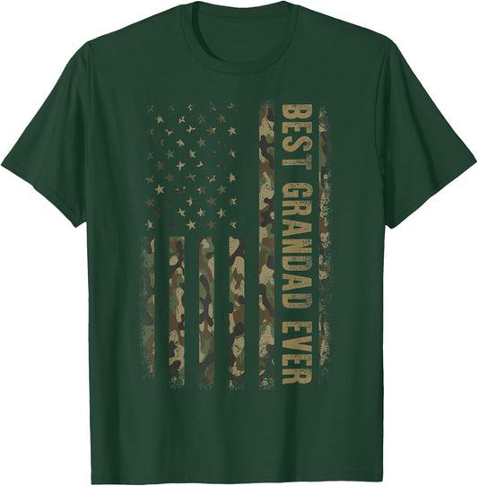 Best Grandad Ever Camouflage American Flag Father's Day T-Shirt - T-Shirt | Forest