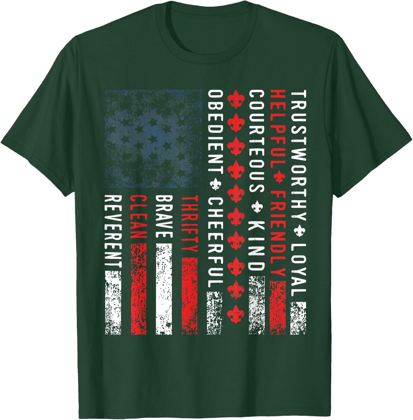 Scouting Law Vintage US America Flag Scouting T-Shirt - T-Shirt | Forest