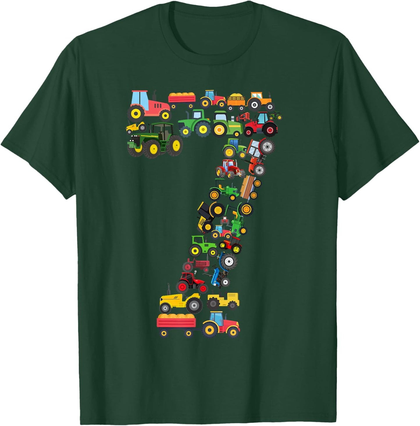 Fun Kids 7th Birthday Farm Tractor 7 Years Old Birthday T-Shirt - T-Shirt | Forest
