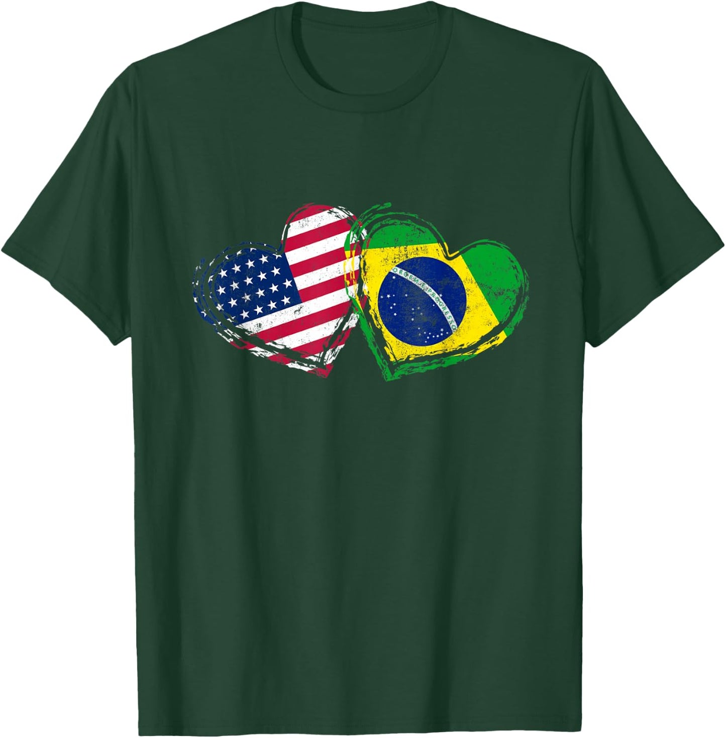Brazil American Flag Heart Brazilian American Love T-Shirt - T-Shirt | Forest