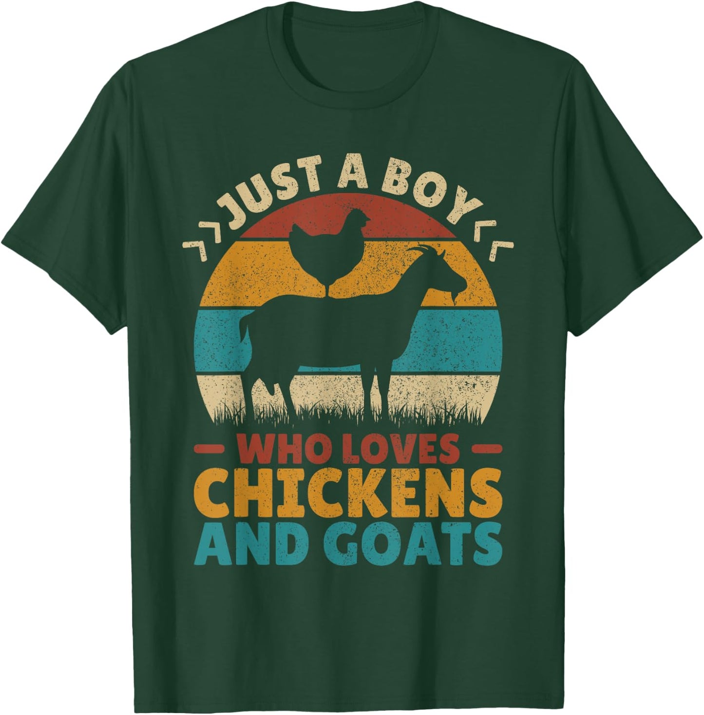 Just A Boy Who Loves Chickens Goats Farm Animal Lover Farmer T-Shirt - T-Shirt | Forest