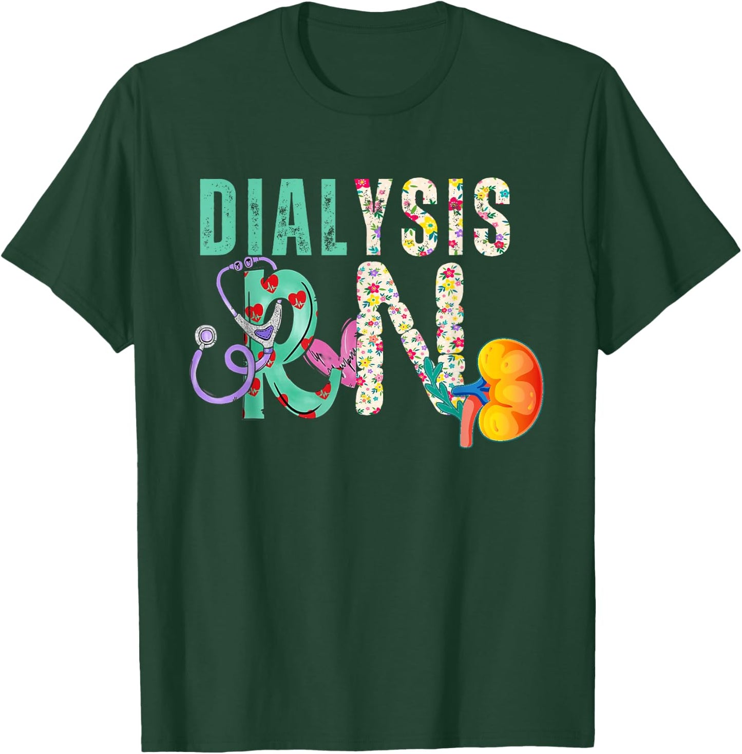 Dialysis Nephrology Nurse Black Women's Modern Letter Print T-Shirt - T-Shirt | Forest