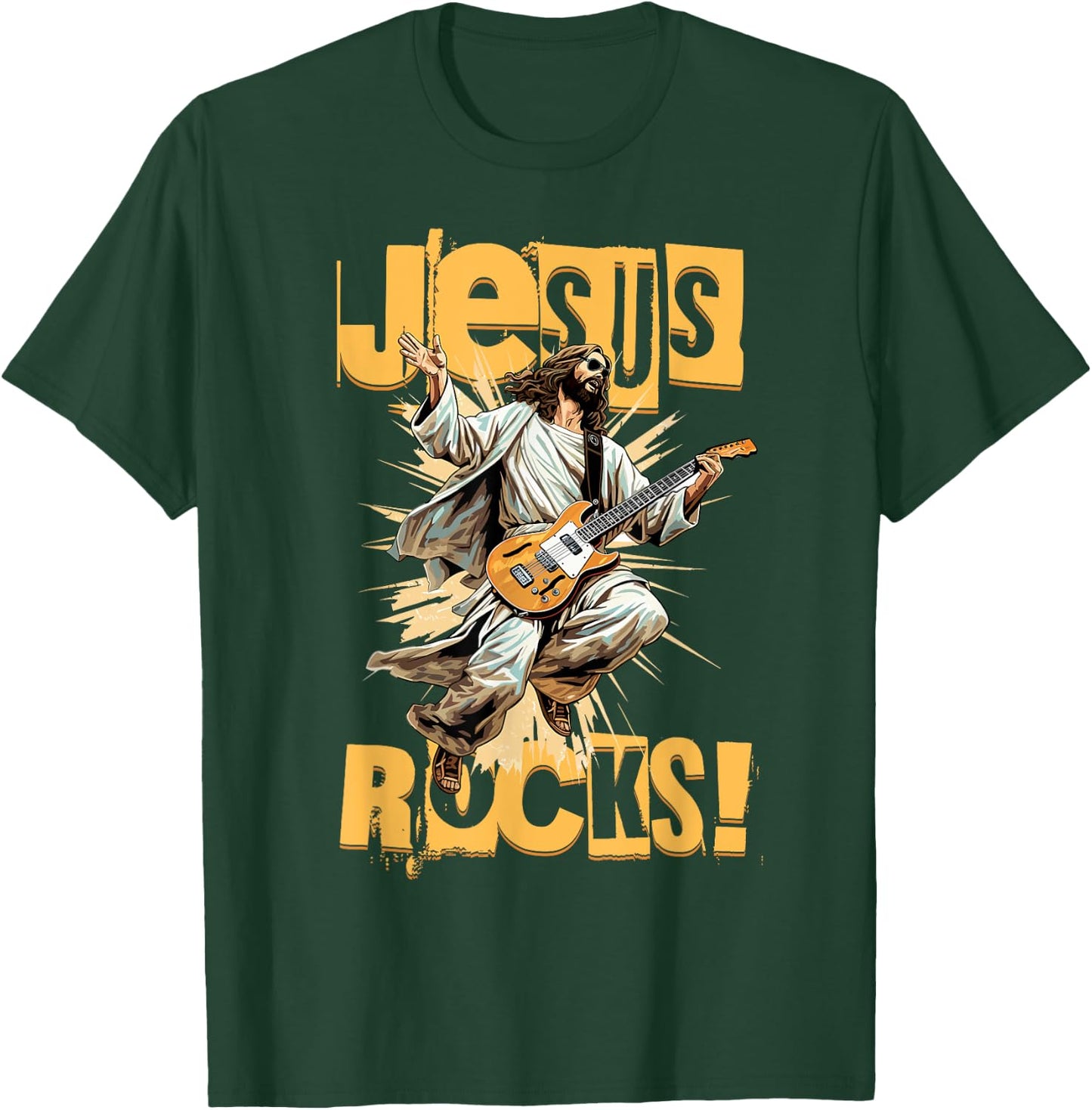 Church and Jesus Is My Jam Funny Jesus Rocks! Guitar Playing Jesus Christ T-Shirt - T-Shirt | Forest
