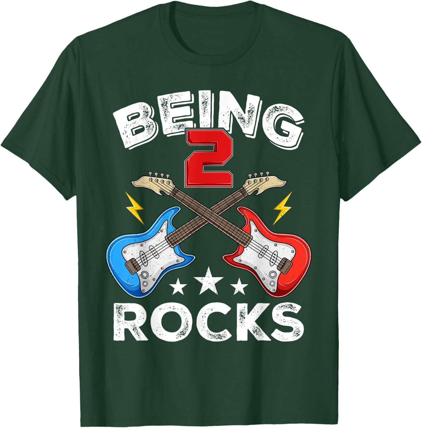 Being 2 Rocks Guitar Two Year Old Cool 2nd Birthday Kids T-Shirt - T-Shirt | Forest