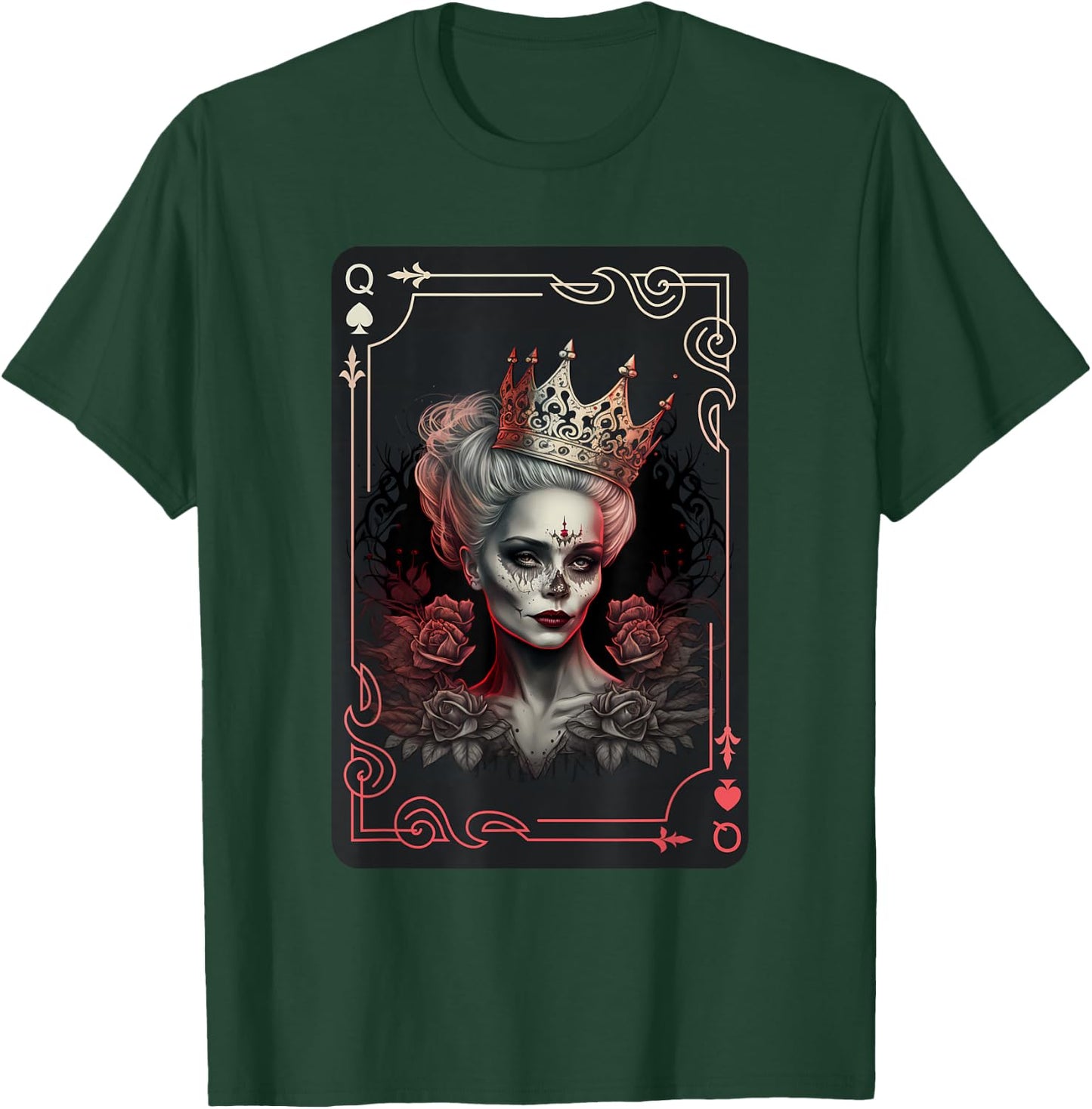 Poker Cards Queen of Spades Creepy Gothic Card Game T-Shirt - T-Shirt | Forest