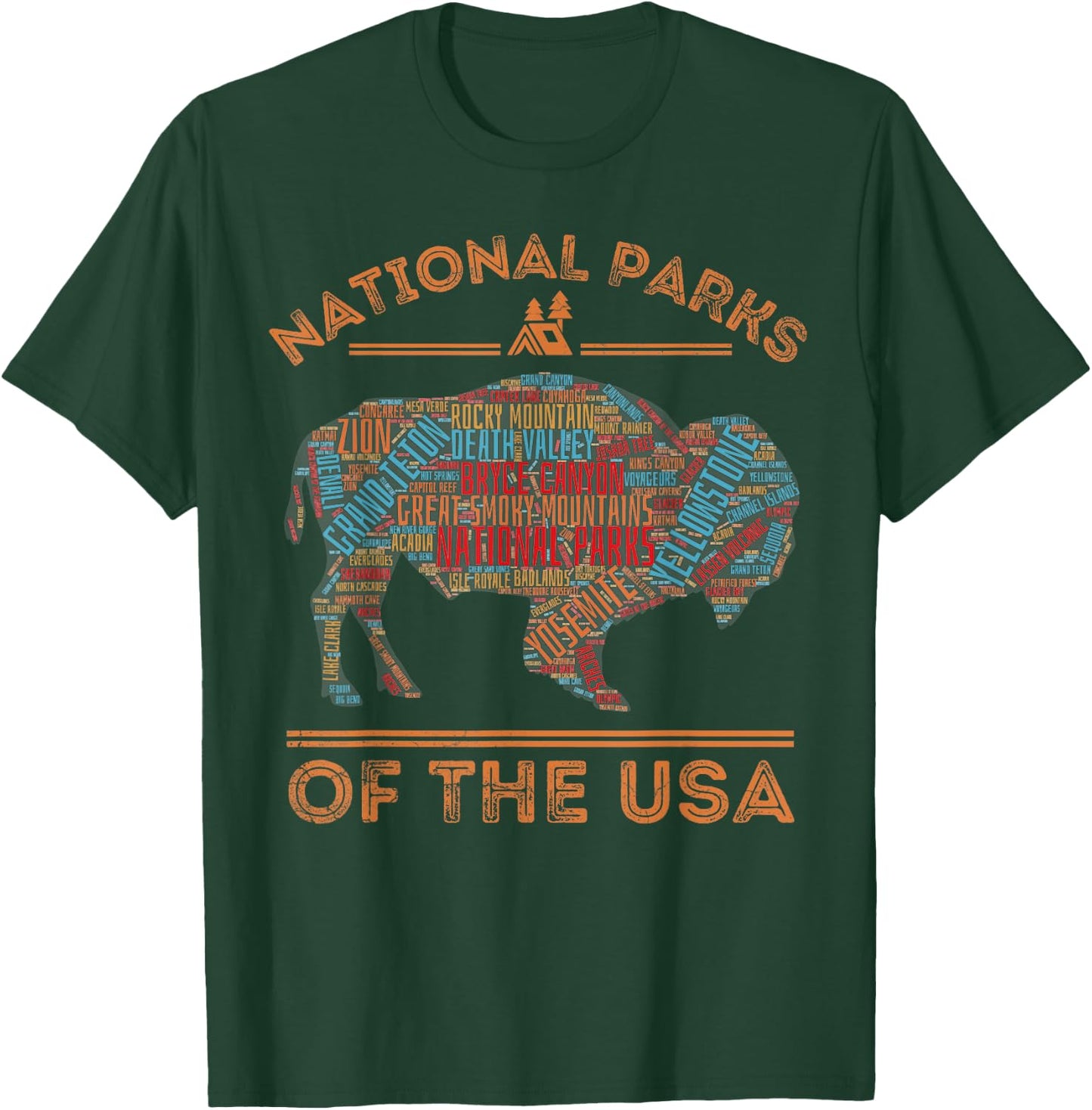 National Parks USA Buffalo Travel Outdoors Hiking Vintage T-Shirt - T-Shirt | Forest