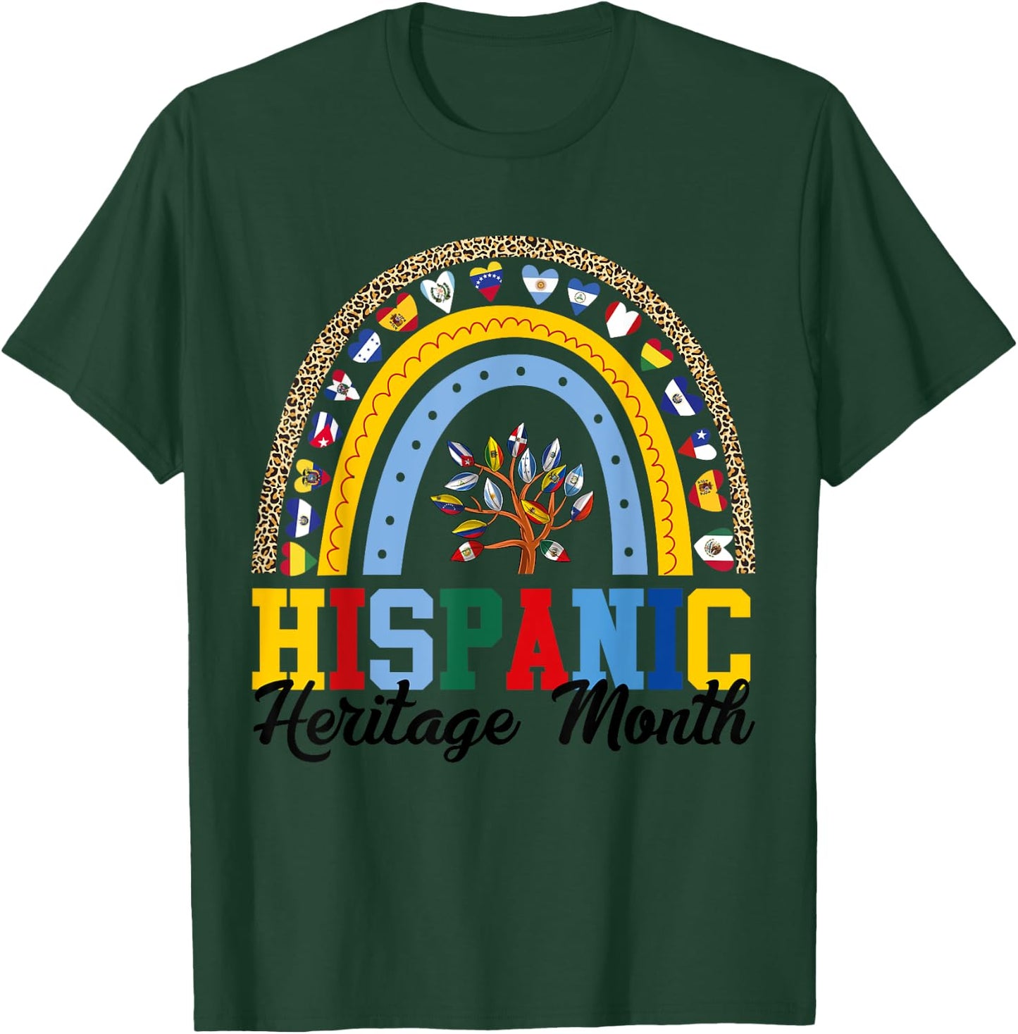 Hispanic Heritage Month all Countries Flags rainbow leopard T-Shirt - T-Shirt | Forest