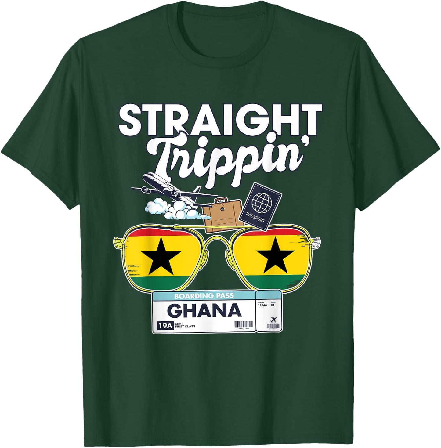 Straight Trippin' Ghana Vacation Tour Travel Trip Matching T-Shirt - T-Shirt | Forest