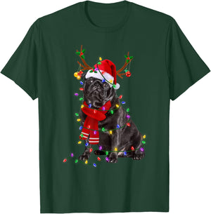 Funny Black Pug Dog Tree Christmas Lights Xmas Pajama Men Women Kids T-Shirt - T-Shirt | Forest