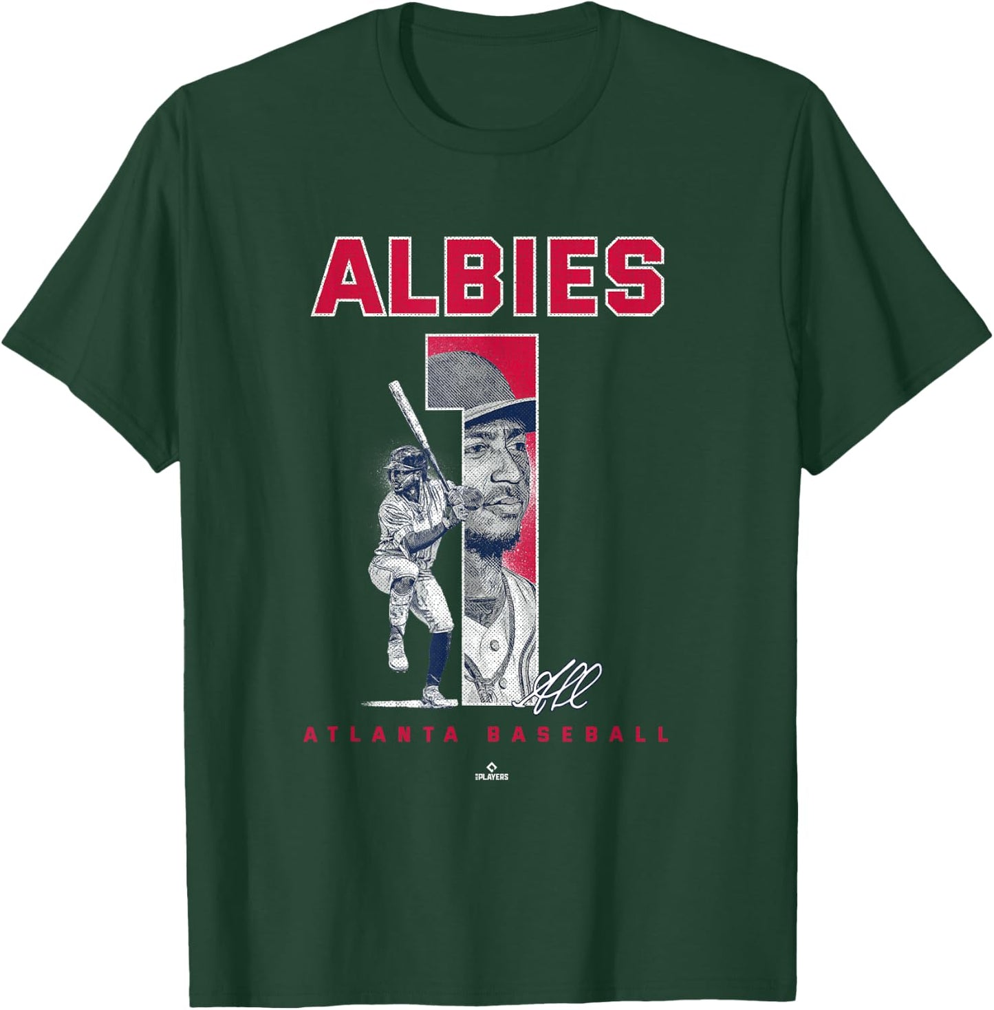 Number and Portrait Ozzie Albies Atlanta MLBPA T-Shirt - T-Shirt | Forest
