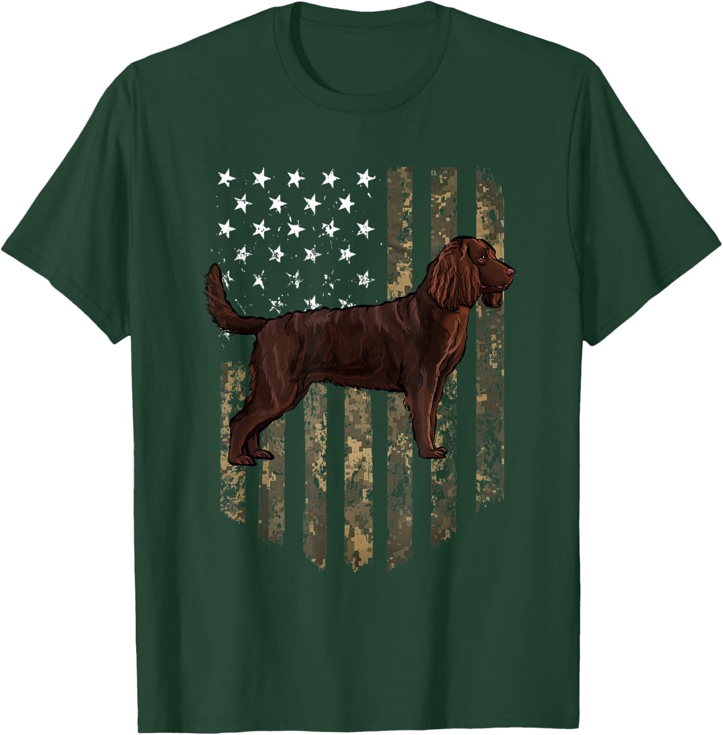 Camo American Flag American Water Spaniel 4th Of July USA T-Shirt - T-Shirt | Forest