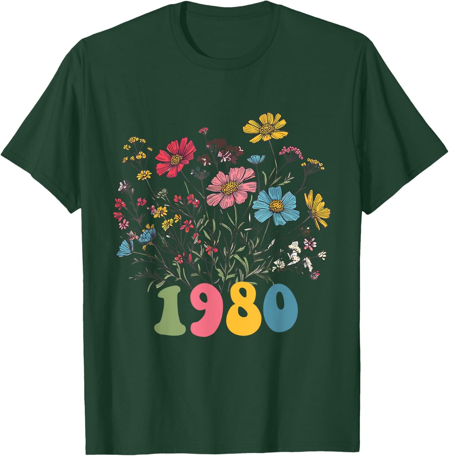 Wildflower Born 1980 45th Birthday 1980 birthday T-Shirt - T-Shirt | Forest