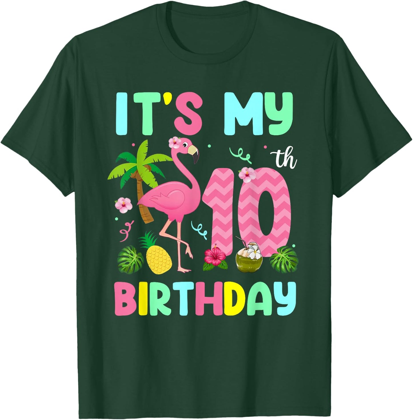 It's My 10th Birthday Flamingo Shirt Hawaii 10 Yrs Old Girl T-Shirt - T-Shirt | Forest