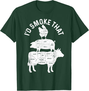 Chef Butcher BBQ I'd Smoke That Pork Beef Funny Father's Day T-Shirt - T-Shirt | Forest