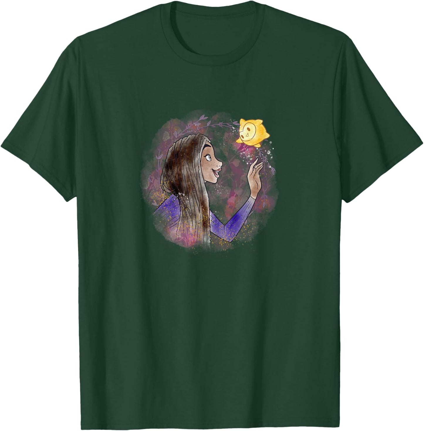 Disney Wish Asha & Star Watercolor Vignette Portrait T-Shirt - T-Shirt | Forest