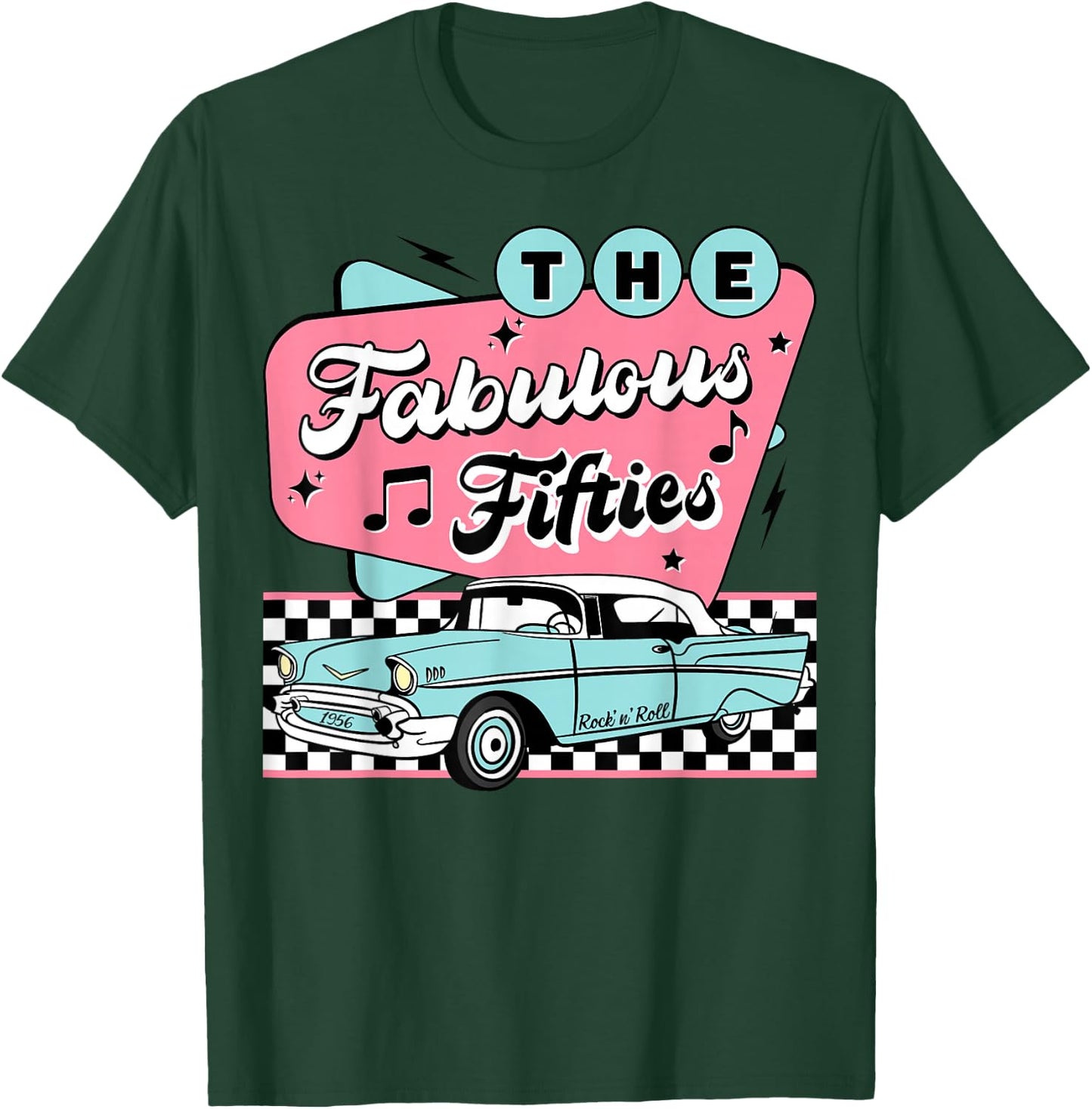 The Fifties 1950s Car Music Checkerboard Rockabilly Sock Hop T-Shirt - T-Shirt | Forest