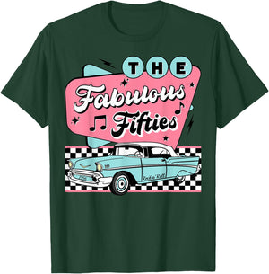The Fifties 1950s Car Music Checkerboard Rockabilly Sock Hop T-Shirt - T-Shirt | Forest