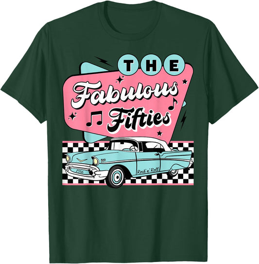 The Fifties 1950s Car Music Checkerboard Rockabilly Sock Hop T-Shirt - T-Shirt | Forest
