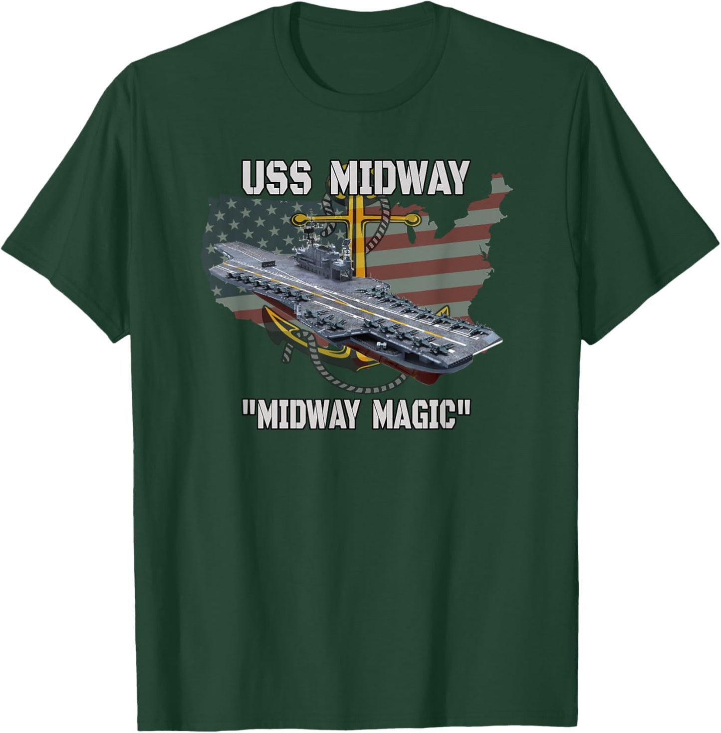 Aircraft Carrier USS Midway CVA-41 CVB-41 Veteran Sailor Dad T-Shirt - T-Shirt | Forest