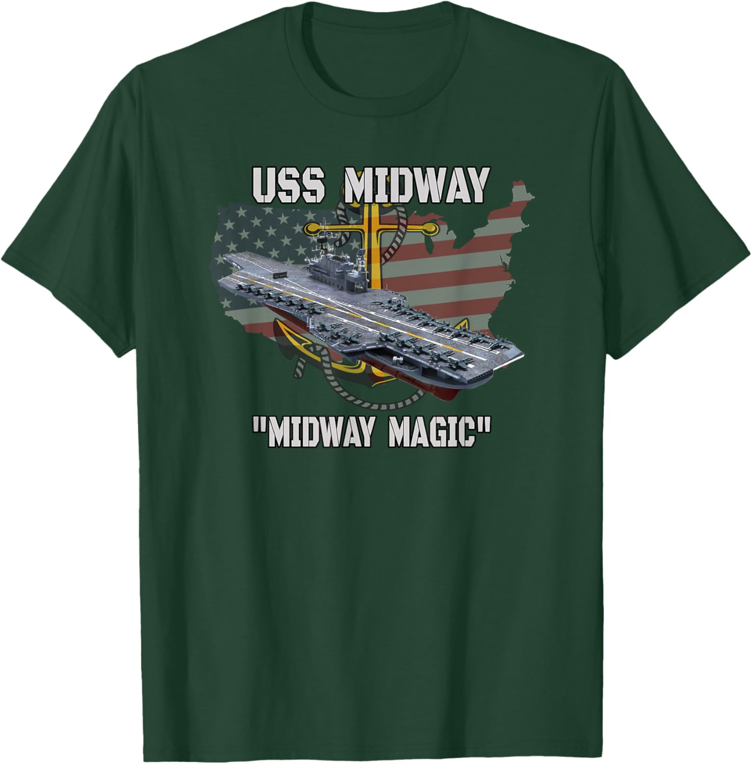 Aircraft Carrier USS Midway CVA-41 CVB-41 Veteran Sailor Dad T-Shirt - T-Shirt | Forest