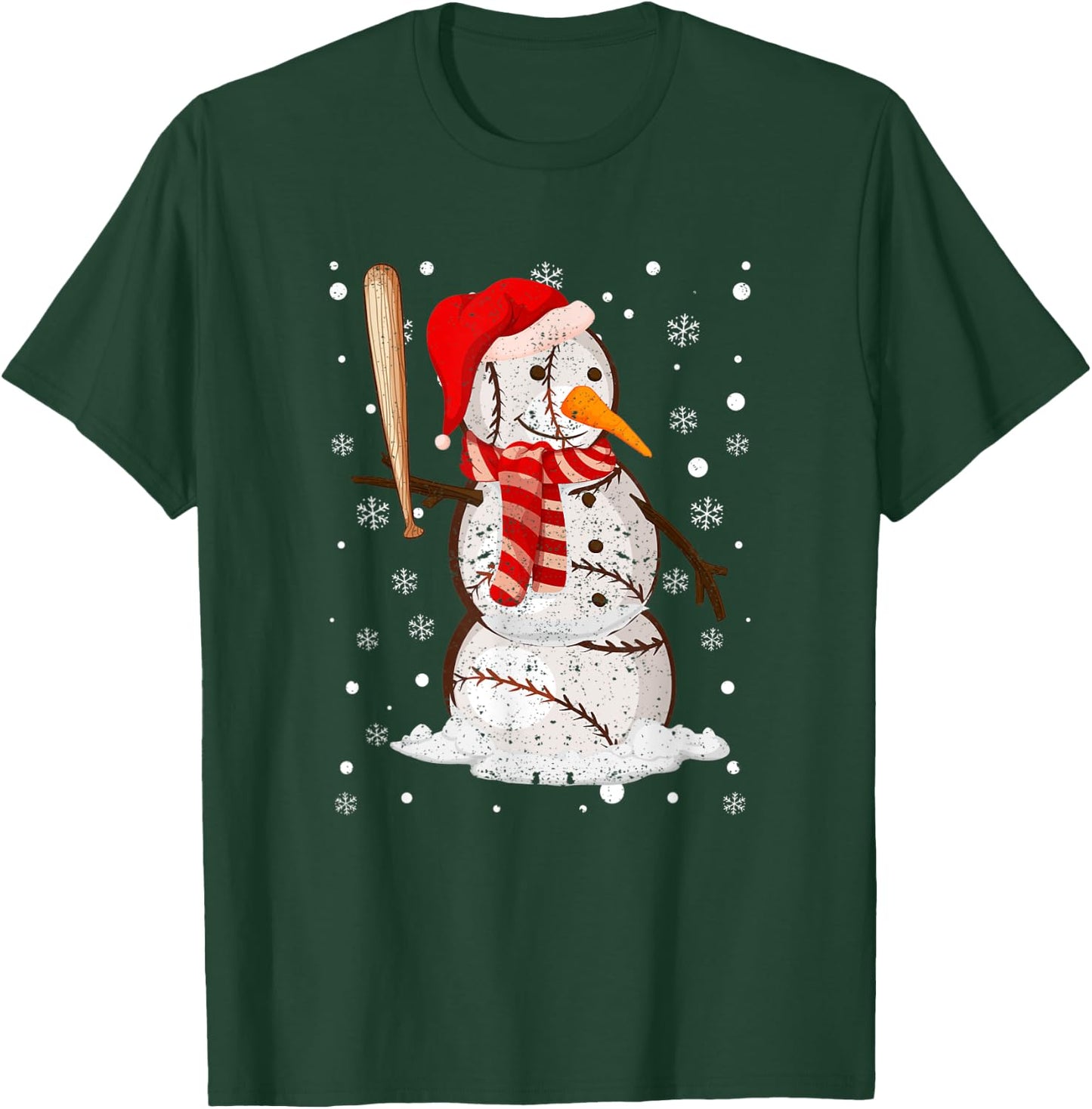 Baseball Player Snowman Balls Snow Christmas Pajama Xmas PJ T-Shirt - T-Shirt | Forest