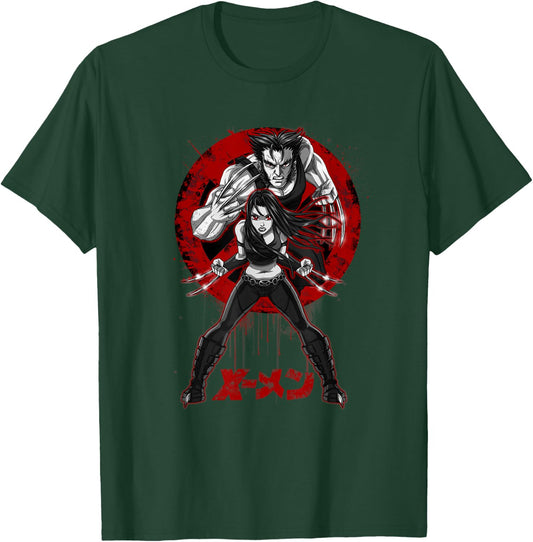 Marvel X-Men X-23 & Wolverine Manga Style Kanji Poster T-Shirt - T-Shirt | Forest
