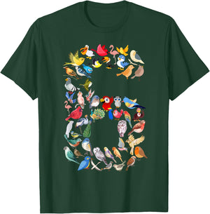 Kids 6th Birthday Birds Themed 6 Year Old Boys Bird Lover T-Shirt - T-Shirt | Forest