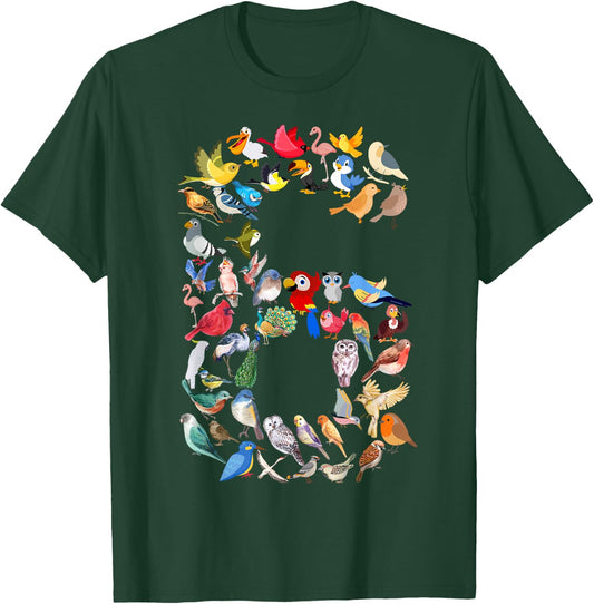 Kids 6th Birthday Birds Themed 6 Year Old Boys Bird Lover T-Shirt - T-Shirt | Forest