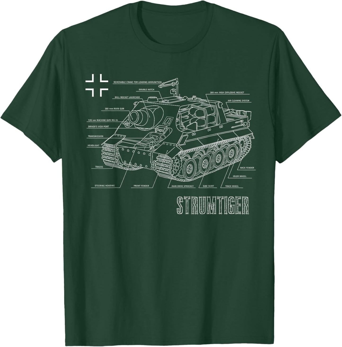 World War 2 German Tank Storm Tiger Blueprint T-Shirt - T-Shirt | Forest