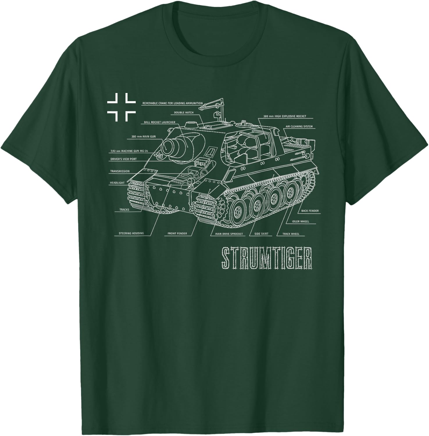 World War 2 German Tank Storm Tiger Blueprint T-Shirt - T-Shirt | Forest