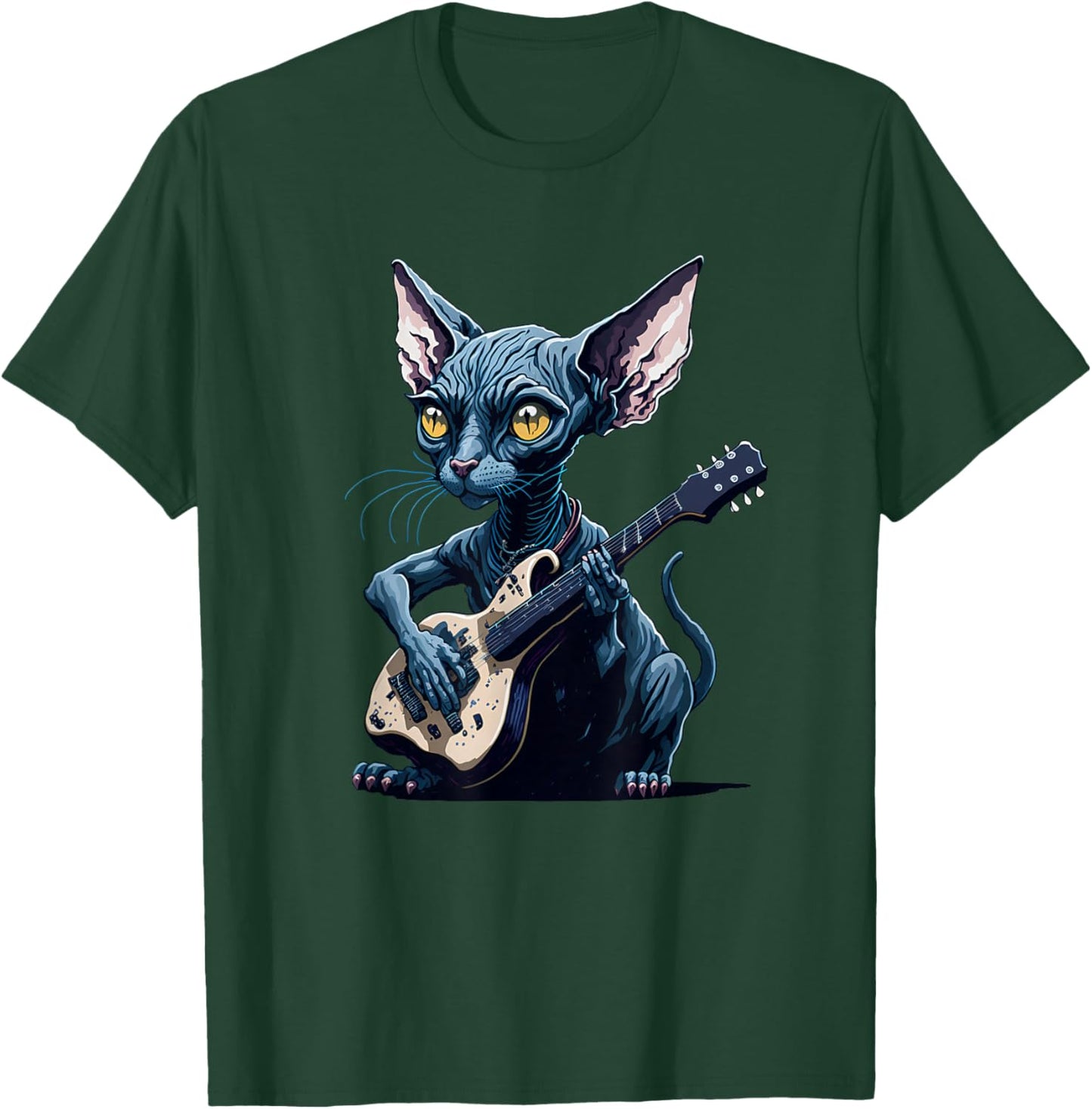 Hairless Sphynx Cat playing guitar Women Girls Kids T-Shirt - T-Shirt | Forest