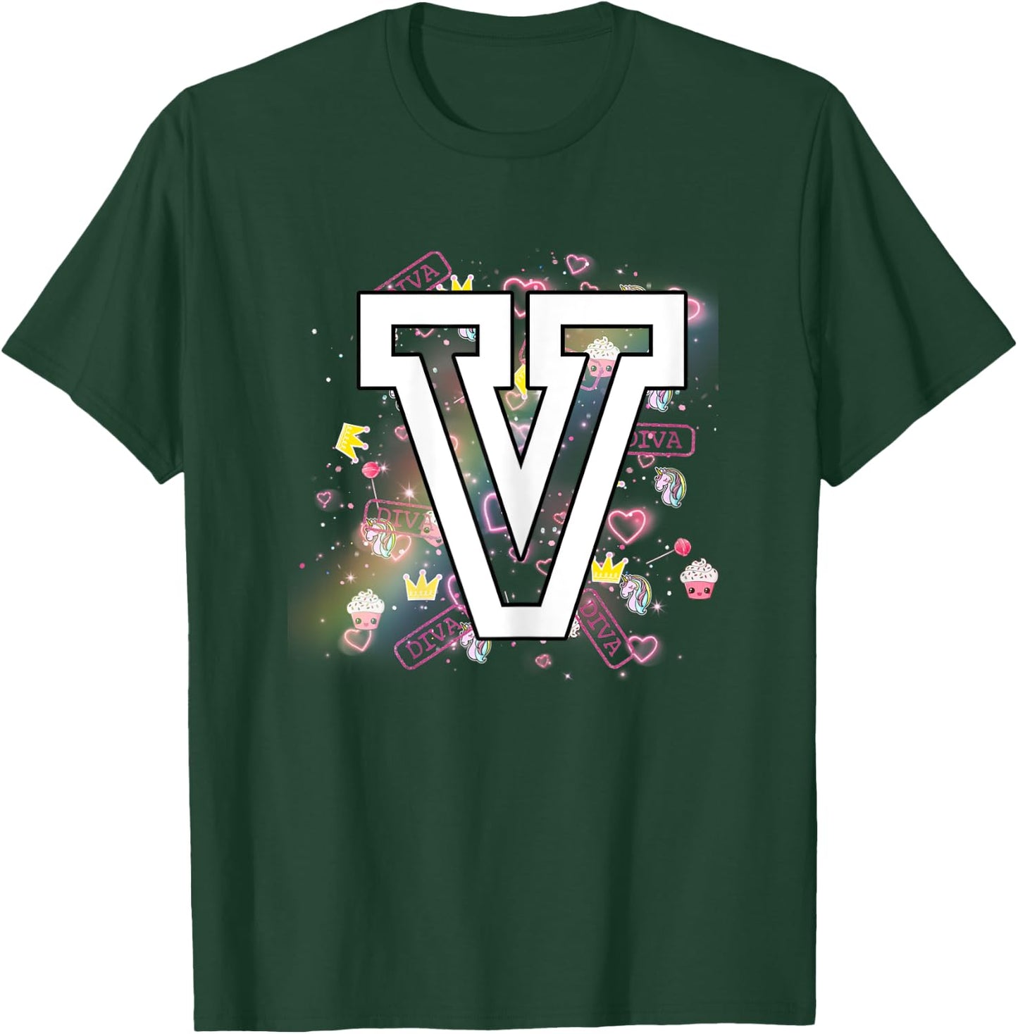 Kids Letter V Clothing For a Girl Who's Name Starts With V T-Shirt - T-Shirt | Forest